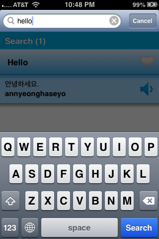 Learn Korean app search